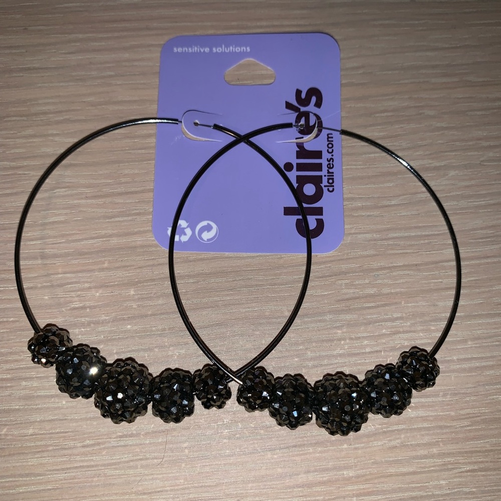 Gunmetal Beaded Hoops ✨